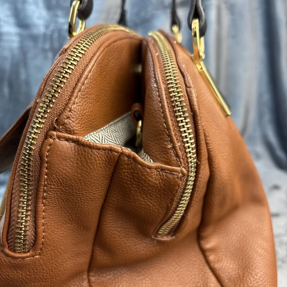 Steve Madden Satchel Frances Pebbled Snake Faux Leather Brown Gold‎ Tone Retro